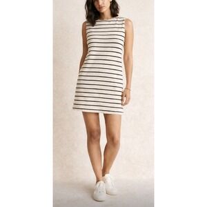 Daily Practice Anthropologie Mini Dress Black Cream Stripe Sleeveless Casual‎ XS